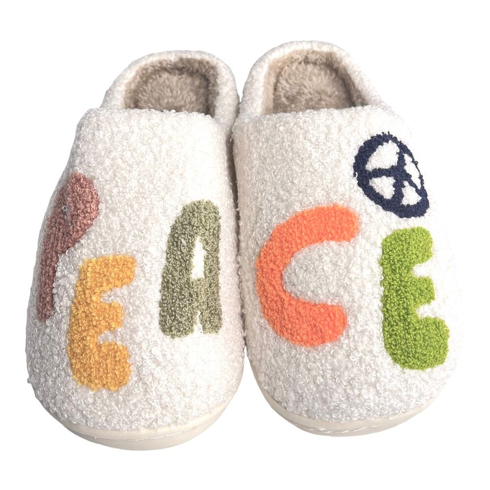 NEW Miss Sparkling PEACE SIGN SLIPPERS SZ 10/11 Shoes Cozy Upper + Rubber Sole